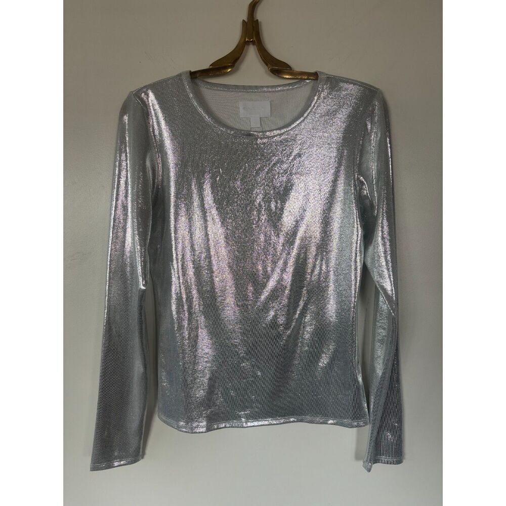 Silver metallic long-sleeve top - EVERY- Small